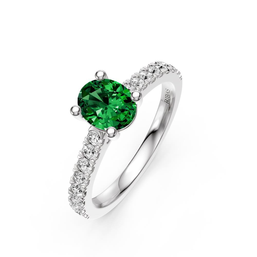 Diamond Ring with Tsavorite in White Gold