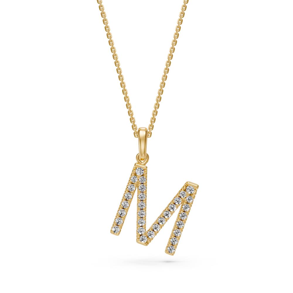 Diamond Letter M Pendant in Yellow Gold