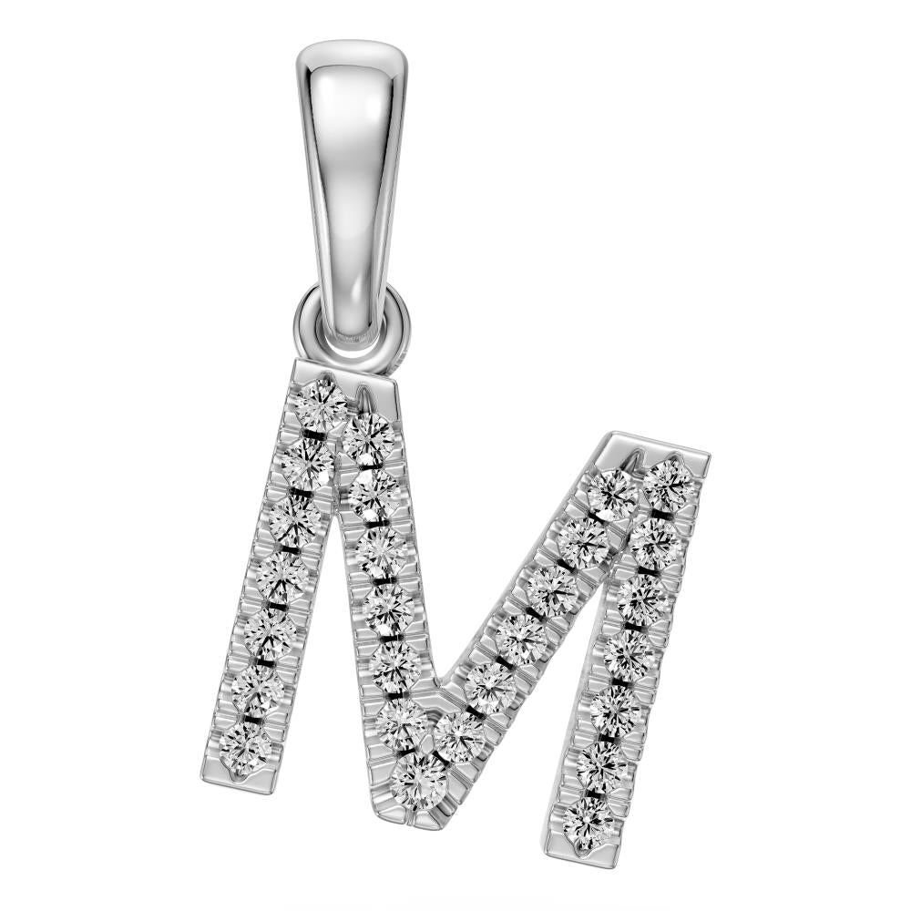 Mini Diamond Letter M Pendant in White Gold