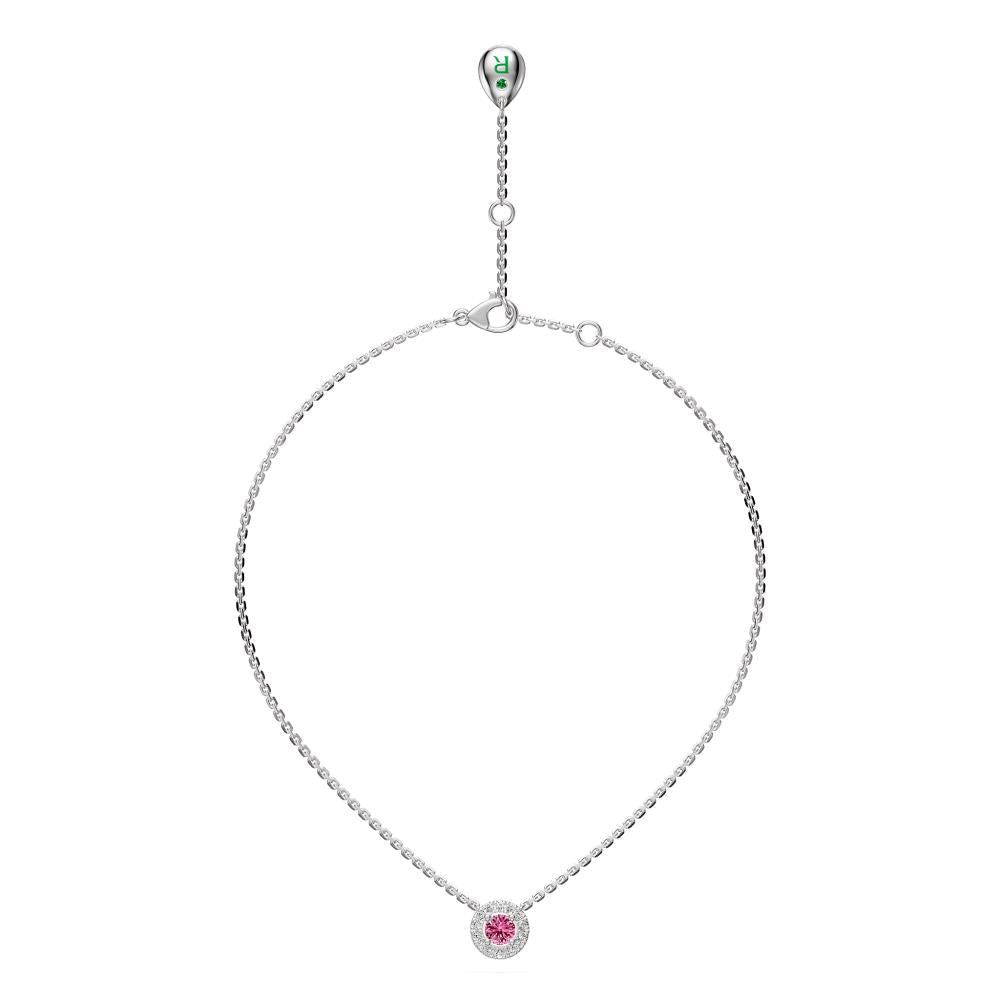 Pink Sapphires and Diamond Halo Necklace