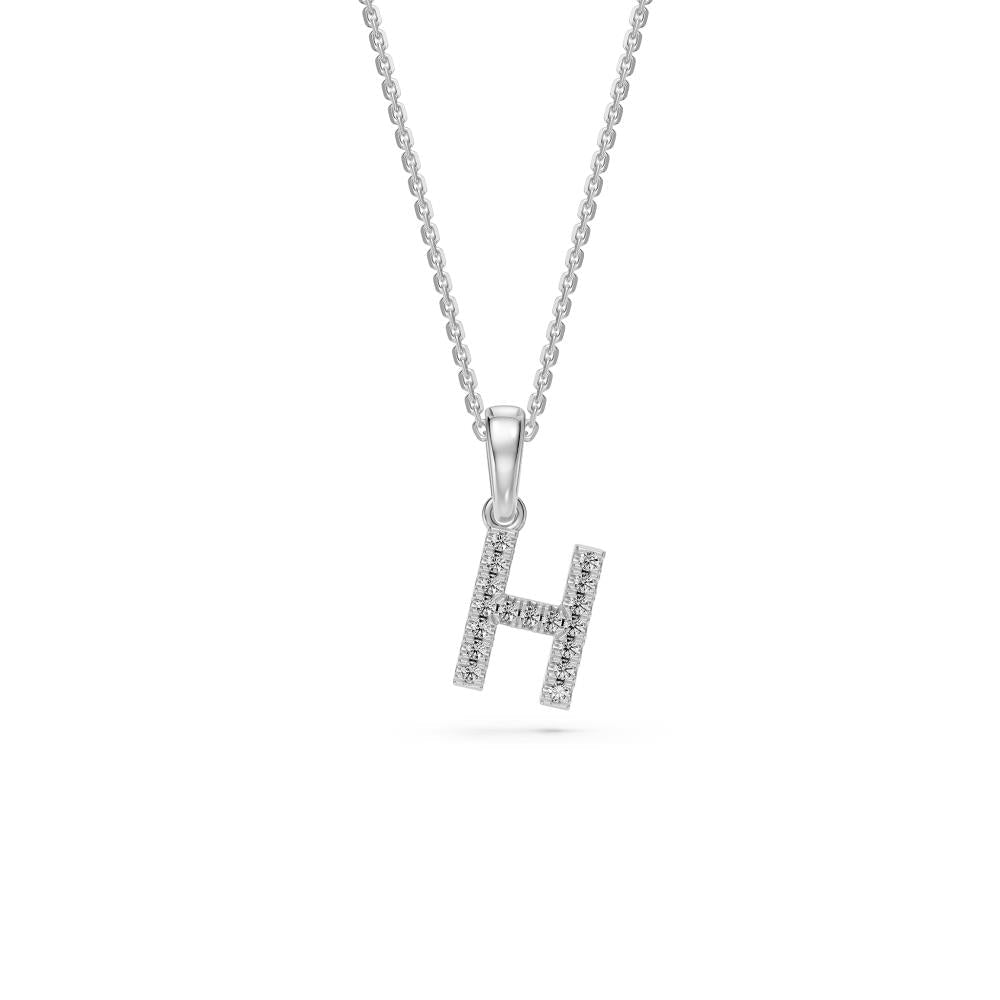 Mini Diamond Letter H Pendant in White Gold
