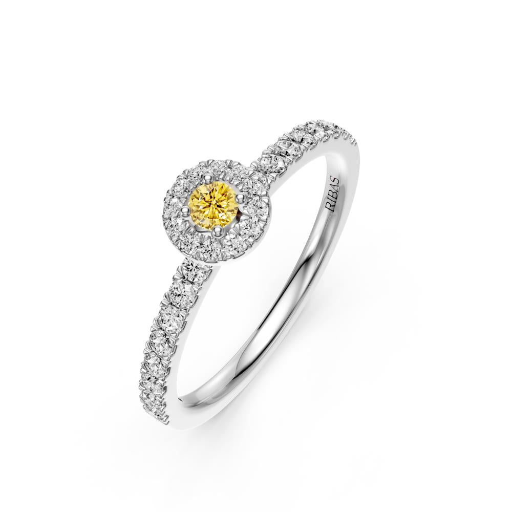 Diamond Ring with Yellow Sapphire in White Gold