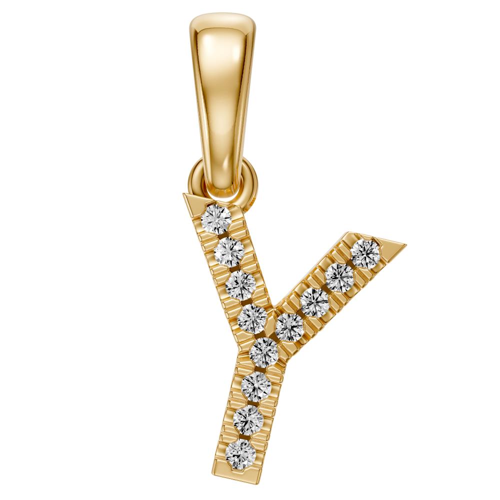 Mini Diamond Letter Y Pendant in Yellow Gold