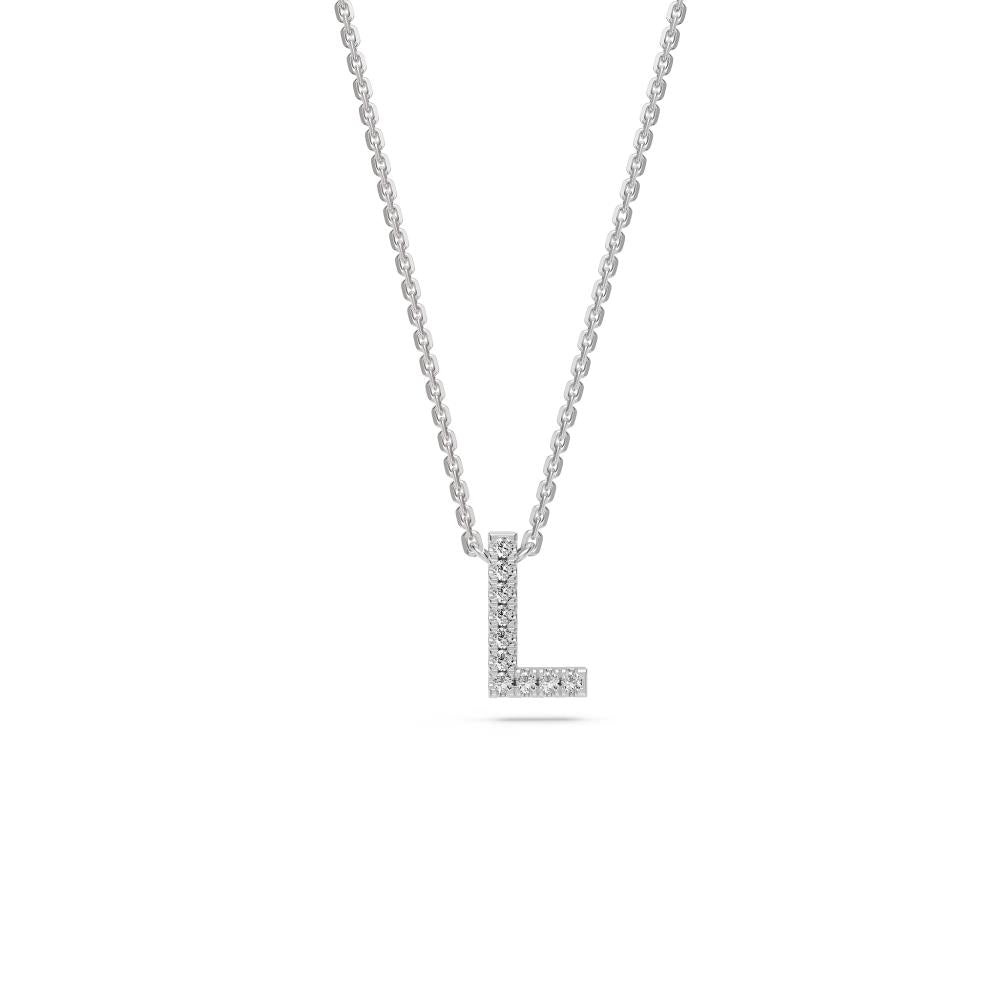 Diamond Letter L Necklace in White Gold