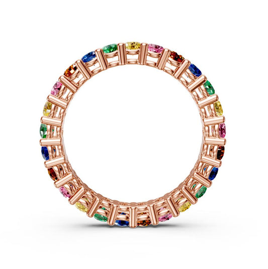 Rožinio aukso žiedas su spalvotais safyrais R02900325