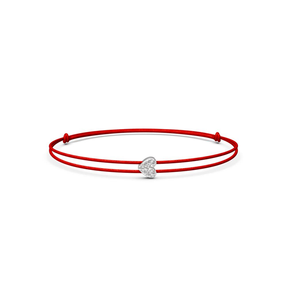 String Bracelet with Diamond in White Gold "Half Heart"