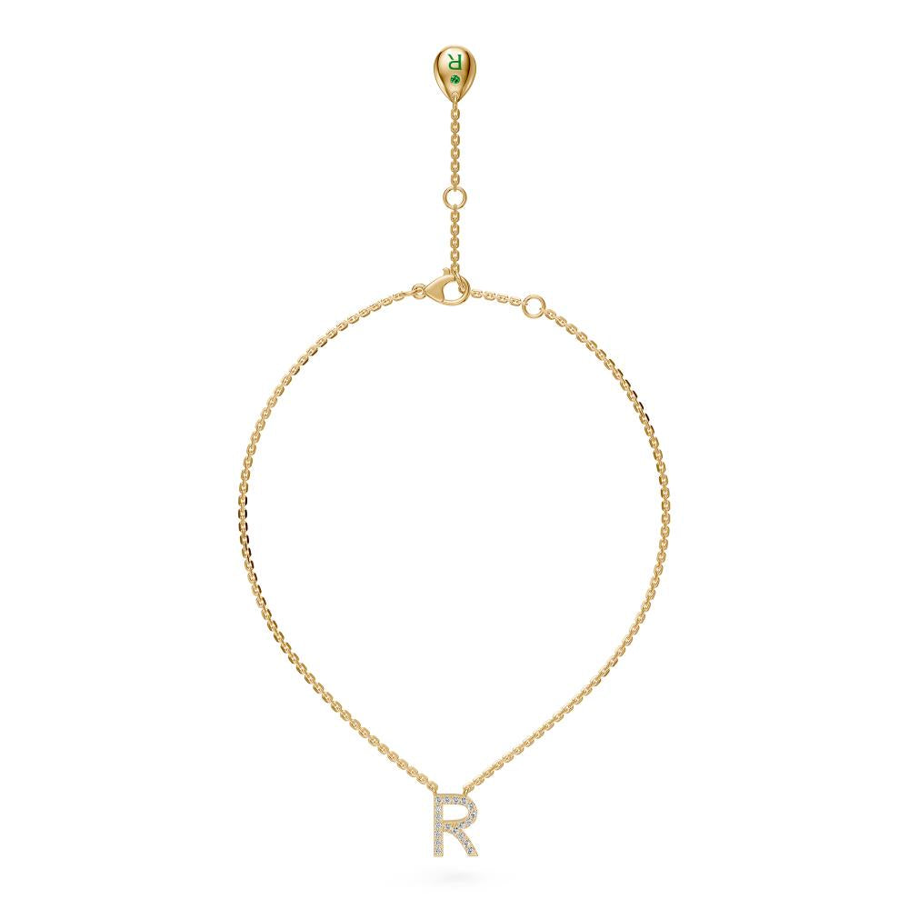 Geltono aukso pakabukas raidė R su deimantais R23131124
