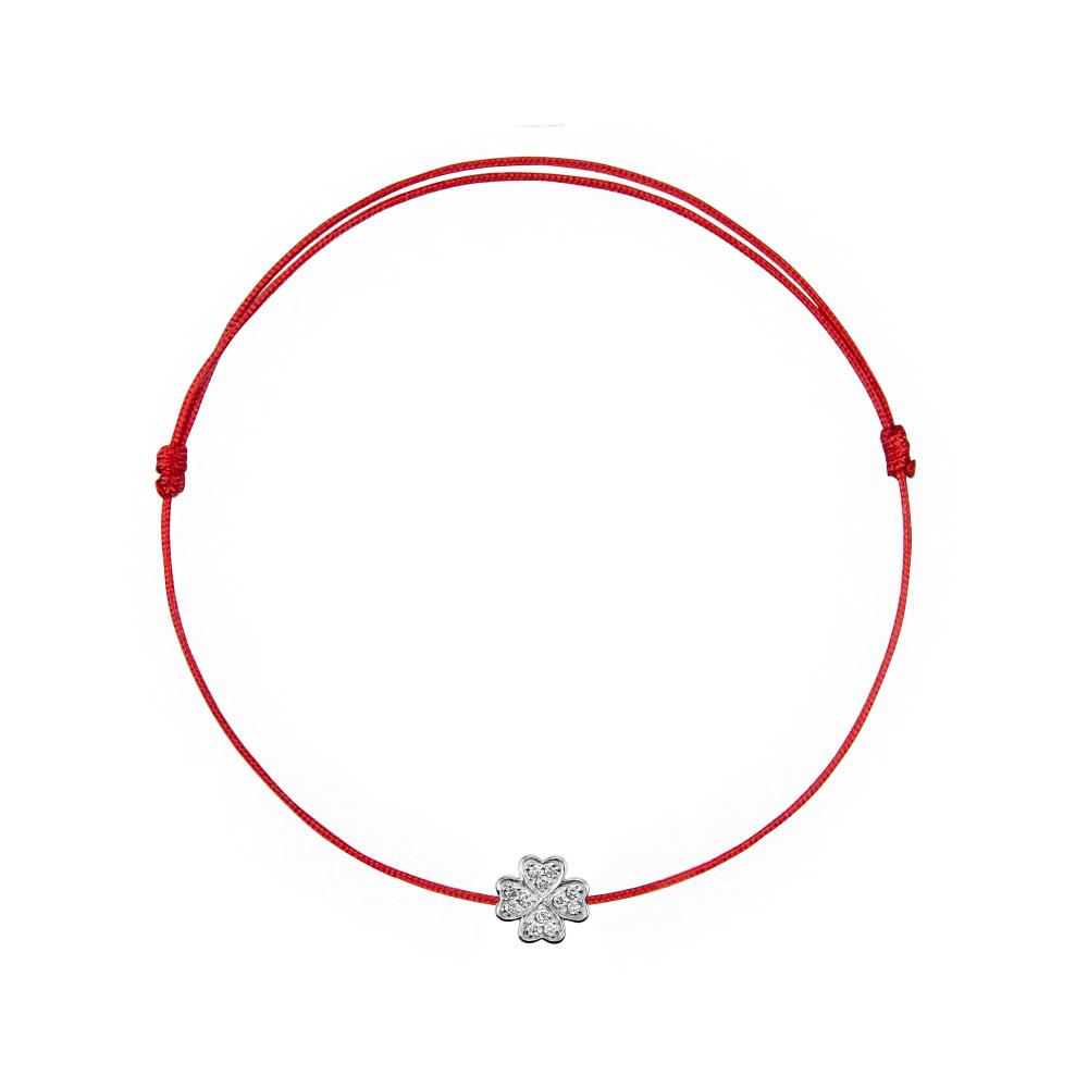 String Bracelet with Diamond in White Gold "Clover"