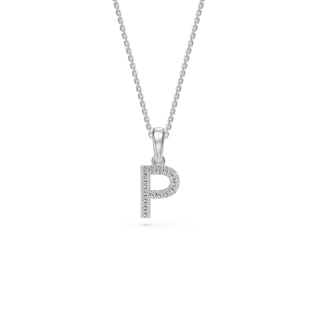 Diamond Letter P Pendant in White Gold