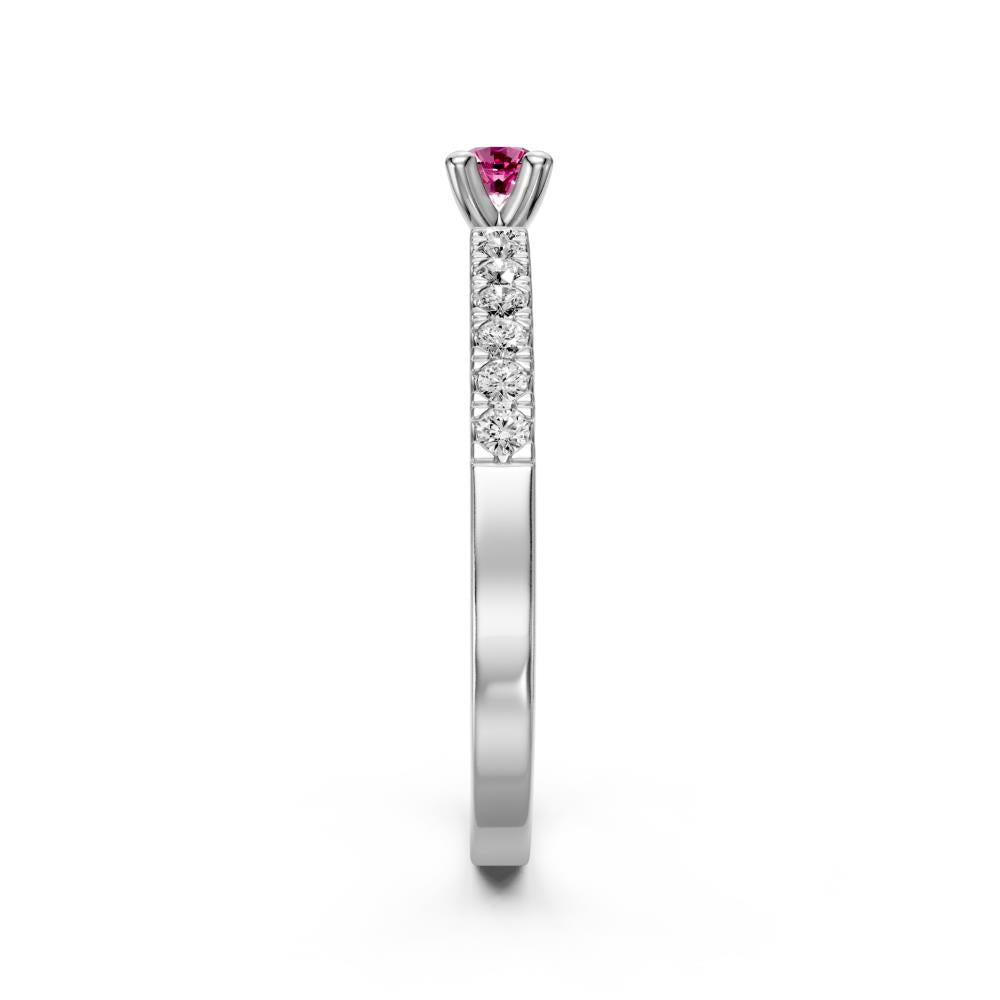 Diamond Ring with Pink Sapphire in White Gold