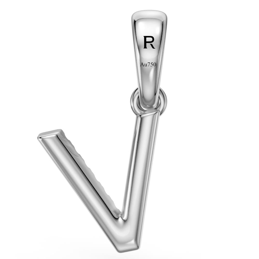 Mini Diamond Letter V Pendant in White Gold