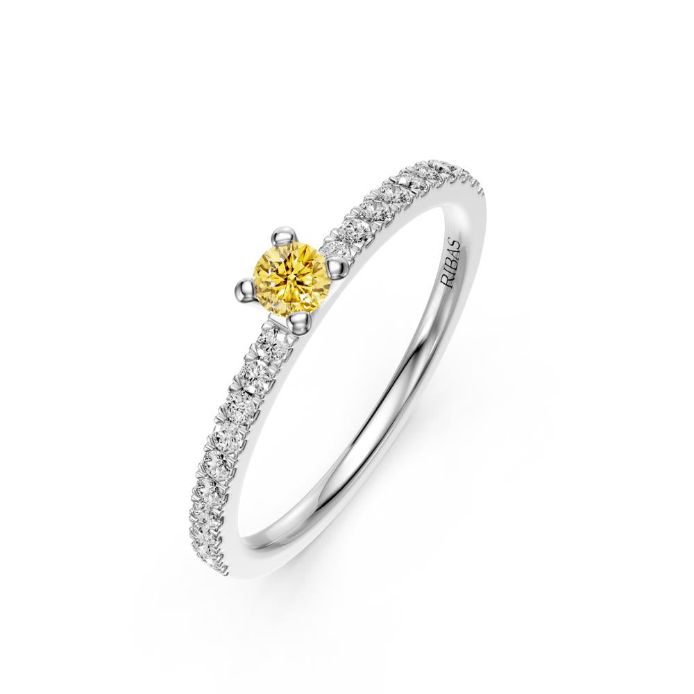 Diamond Ring with Yellow Sapphire in White Gold