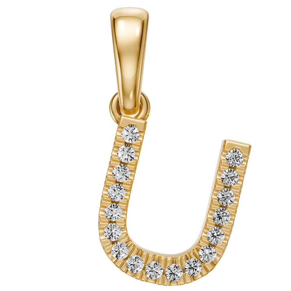 Mini Diamond Letter U Pendant in Yellow Gold
