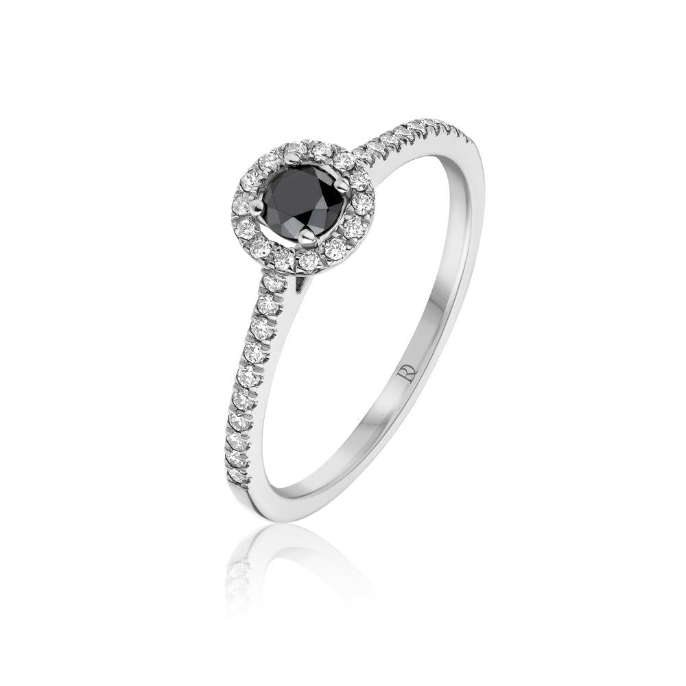 Black Diamond Ring in White Gold