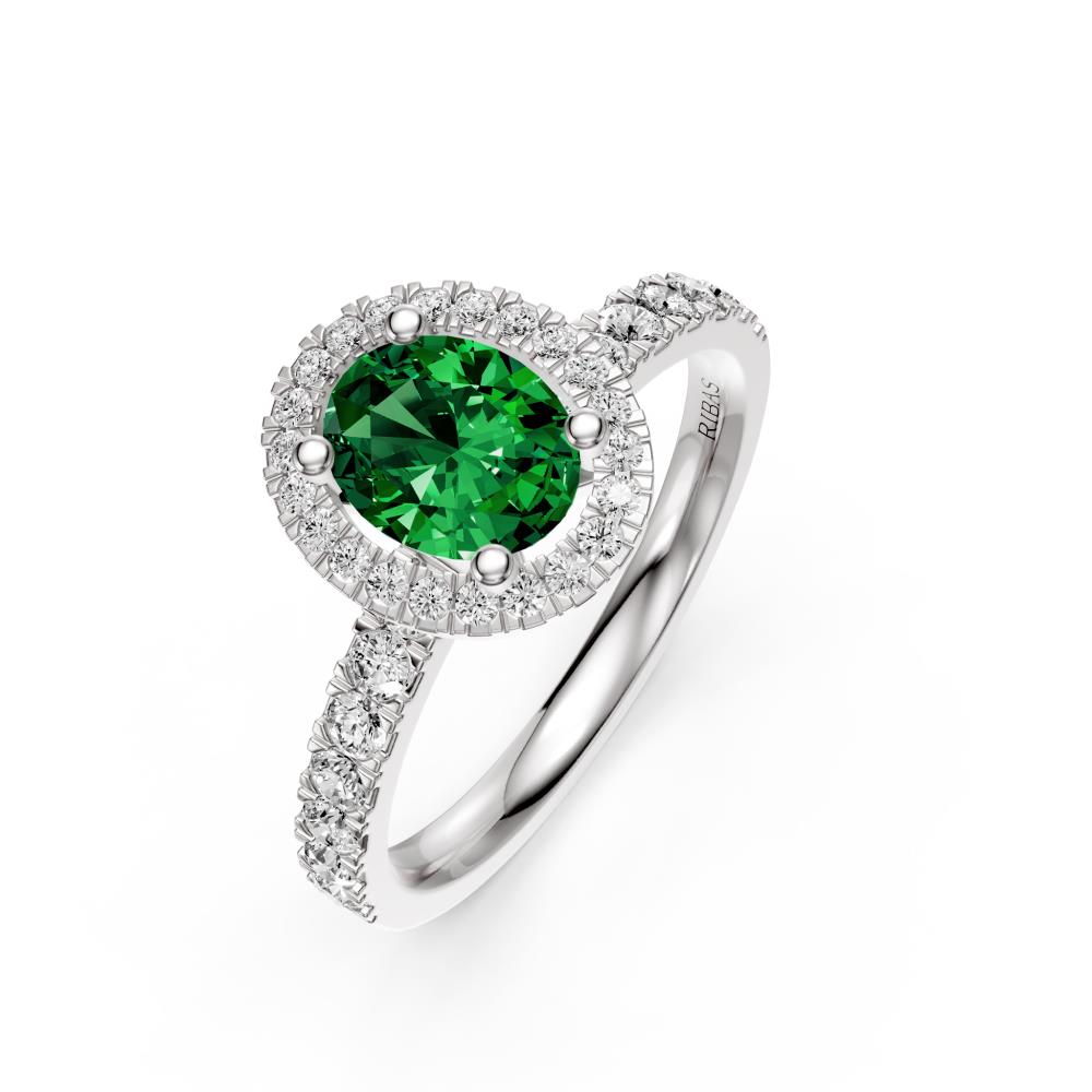 Diamond Ring with Tsavorite in White Gold