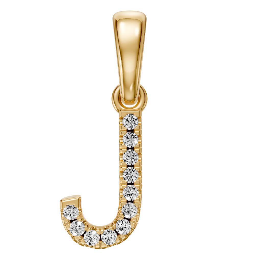Mini Diamond Letter J Pendant in Yellow Gold