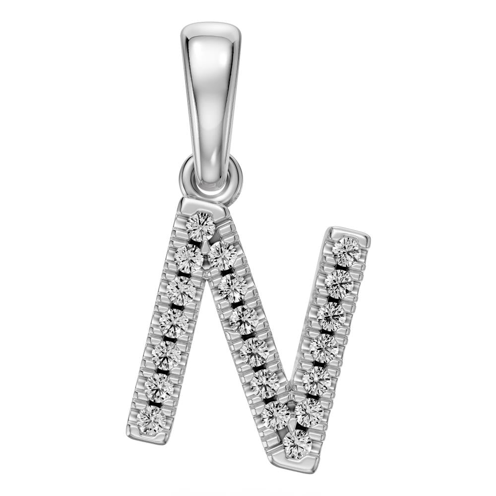 Mini Diamond Letter N Pendant in White Gold