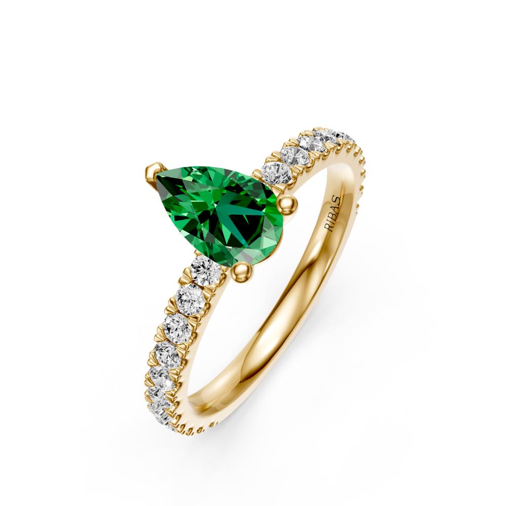 Diamond Ring with Tsavorites in Yellow Gold