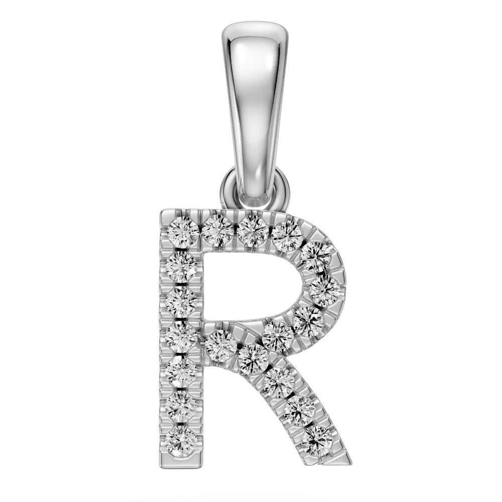 Mini Diamond Letter R Pendant in White Gold