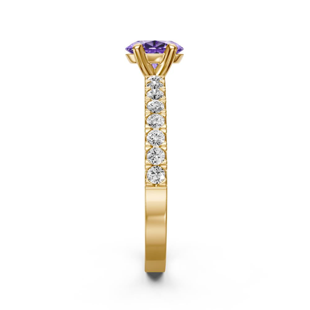 Diamond Ring with Tanzanite in Yellow Gold