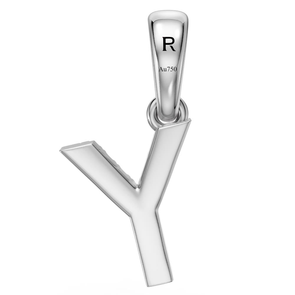 Mini Diamond Letter Y Pendant in White Gold