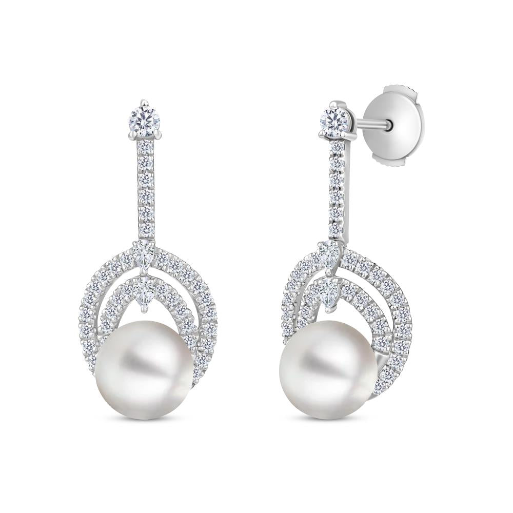 Diamond Earrings with Pearls in White Gold