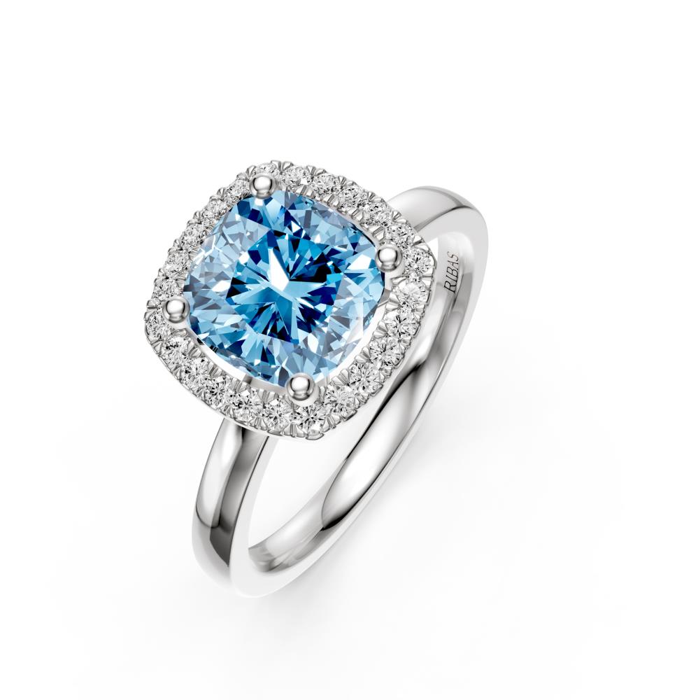 Diamond Ring with Aquamarine in White Gold