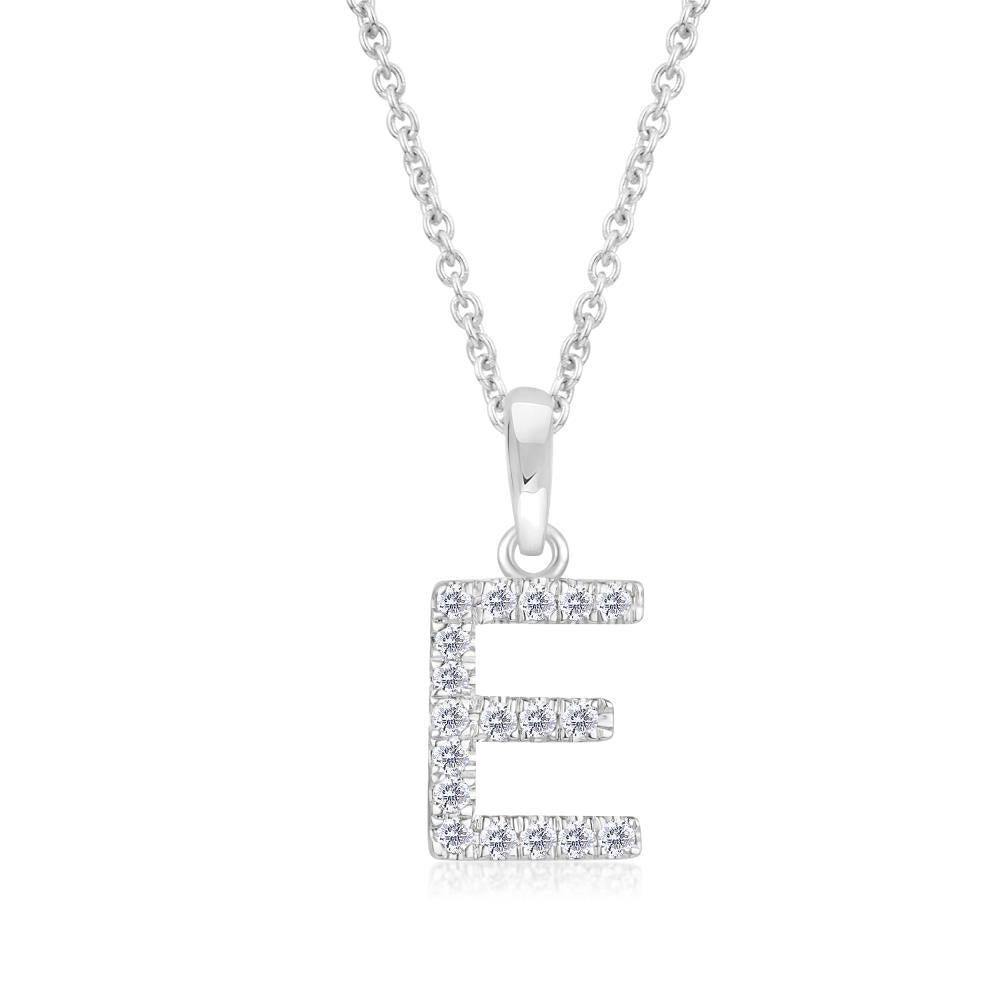 Diamond Letter E Pendant in White Gold