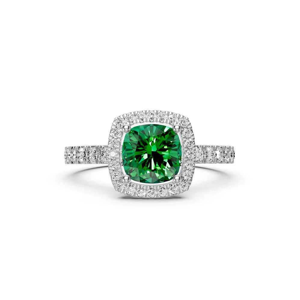 Diamond Ring with Tsavorites in White Gold