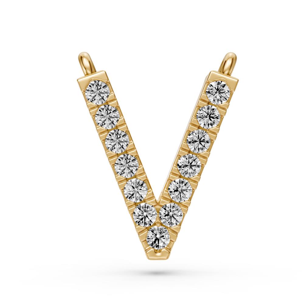 Diamond Letter V Necklace in Yellow Gold