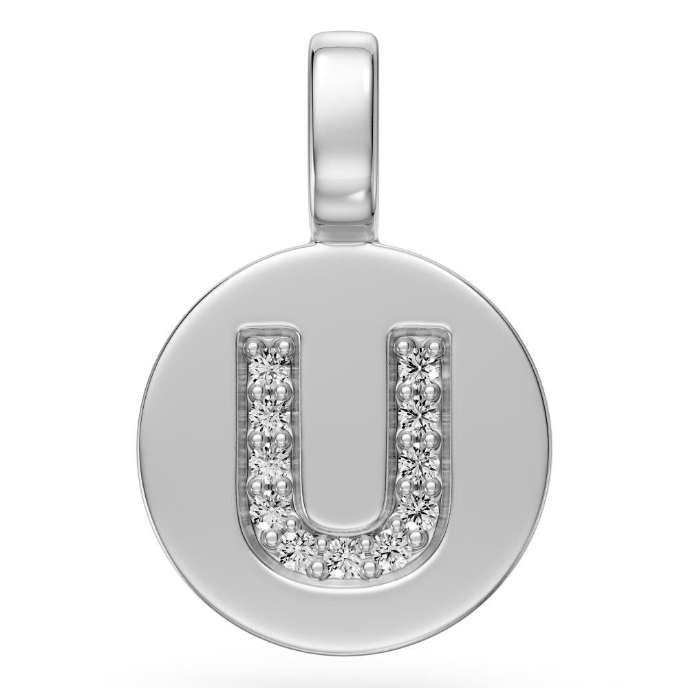 Diamond Letter U Pendant in White Gold