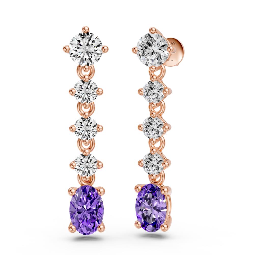 Diamond Earrings with Tanzanite in Rose Gold