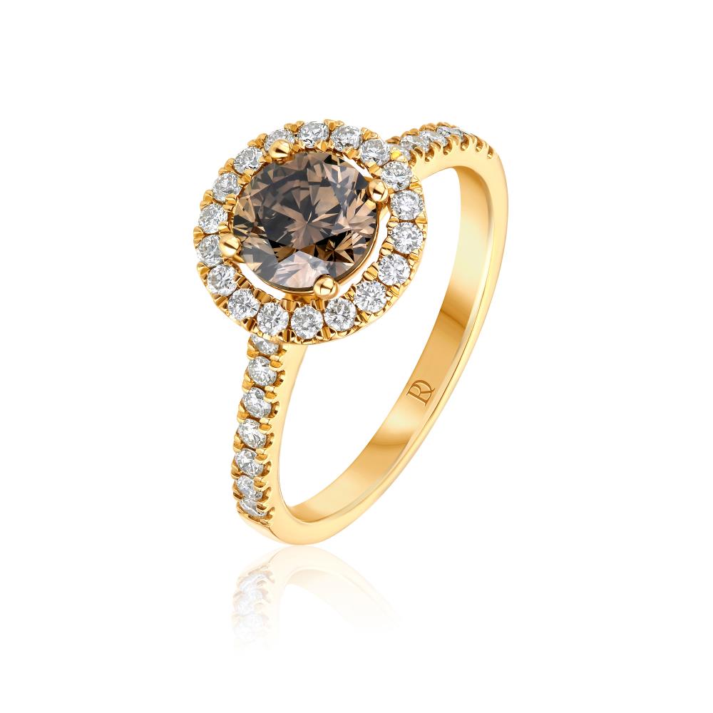 Geltono aukso žiedas su konjakiniu deimantu JFA6132