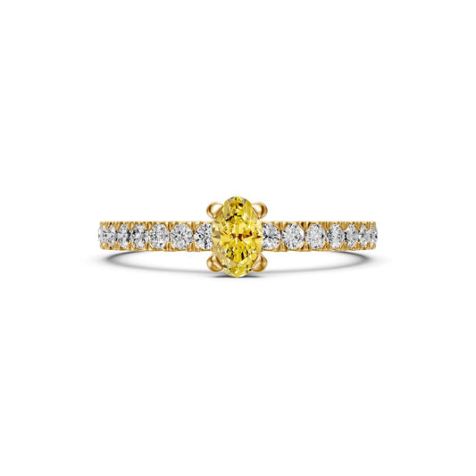 Geltono aukso žiedas su Safyru ir Deimantais R03890325