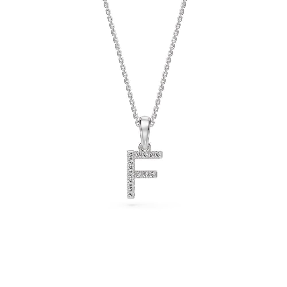 Mini Diamond Letter F Pendant in White Gold