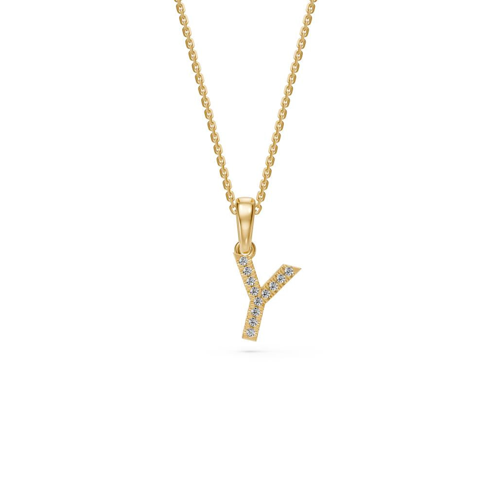 Mini Diamond Letter Y Pendant in Yellow Gold