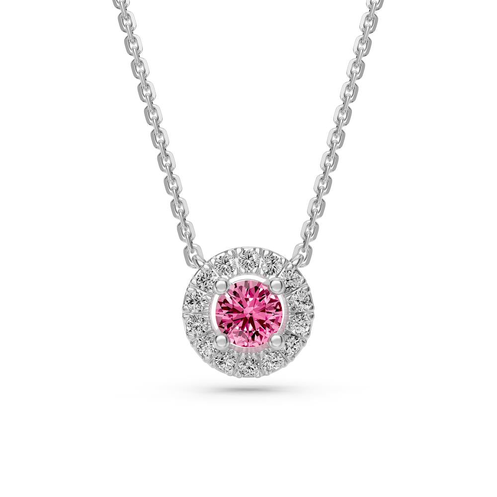 Pink Sapphires and Diamond Halo Necklace