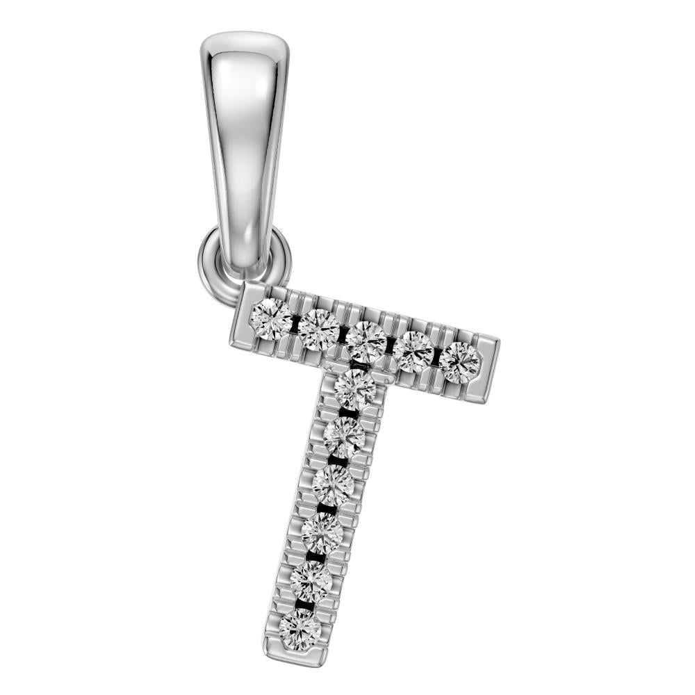 Mini Diamond Letter T Pendant in White Gold