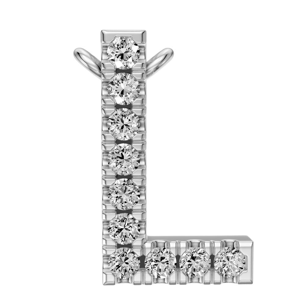Diamond Letter L Necklace in White Gold