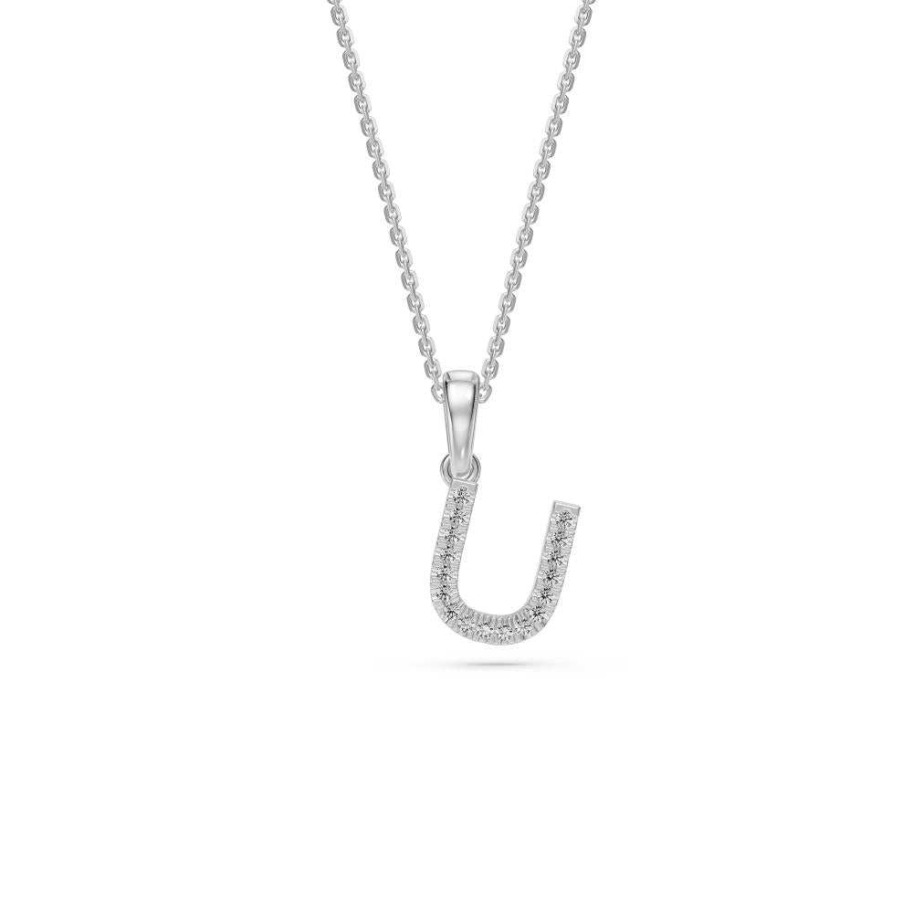 Mini Diamond Letter U Pendant in White Gold