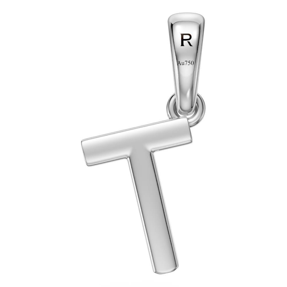 Mini Diamond Letter T Pendant in White Gold