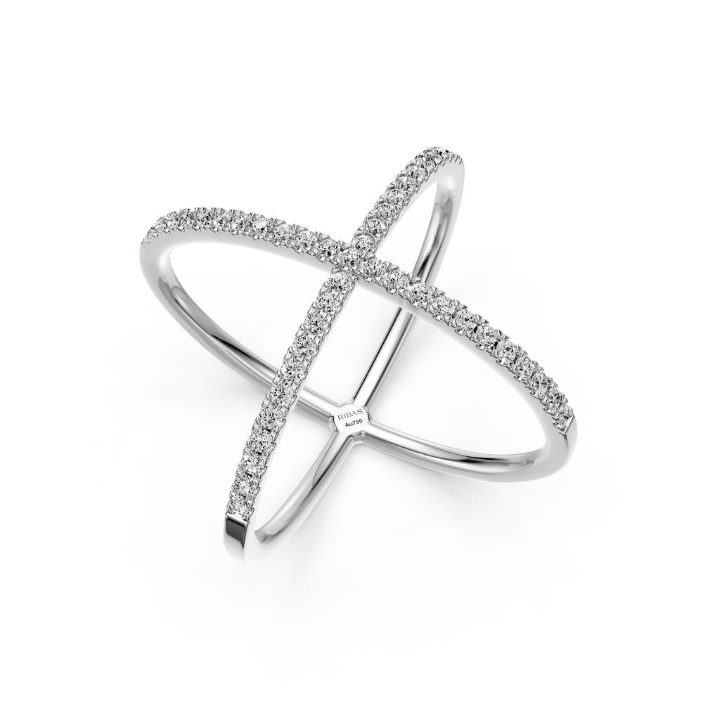 Diamond Ring "X" in White Gold