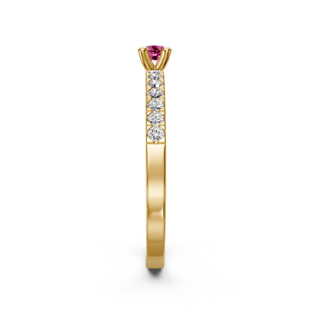 Diamond Ring with Pink Sapphire in Yellow Gold