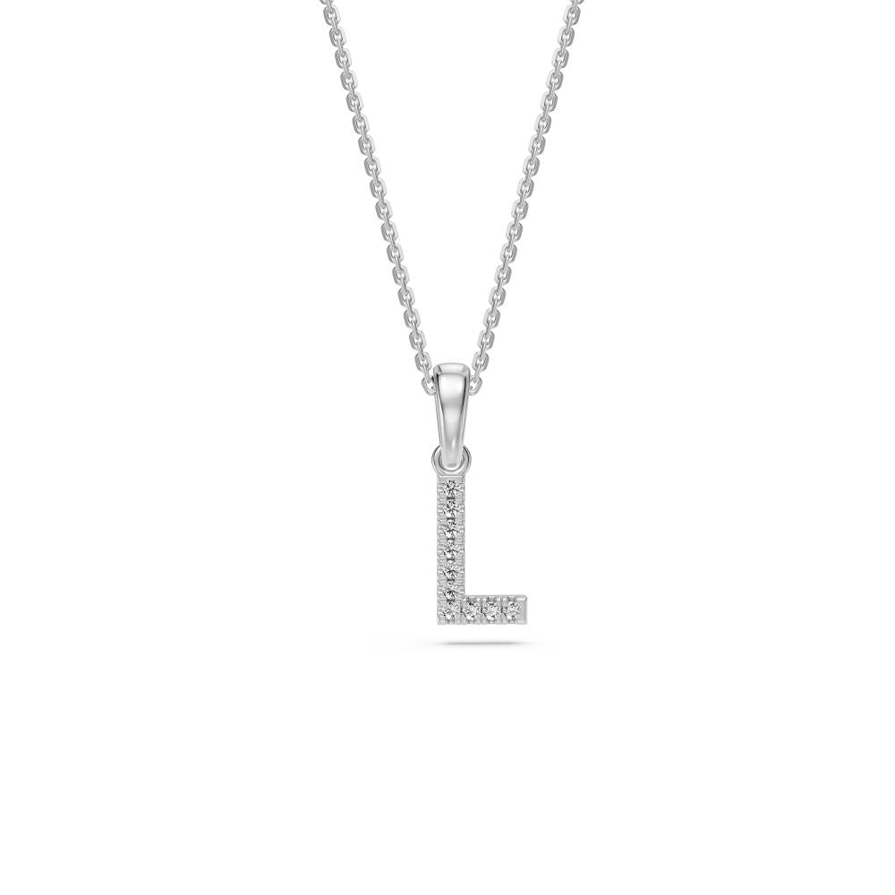Mini Diamond Letter L Pendant in White Gold