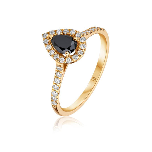 Geltono aukso žiedas su juodu deimantu NA0548