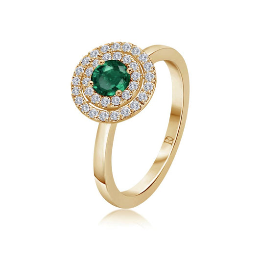 Geltono aukso žiedas su smaragdu ir deimantais NA1571
