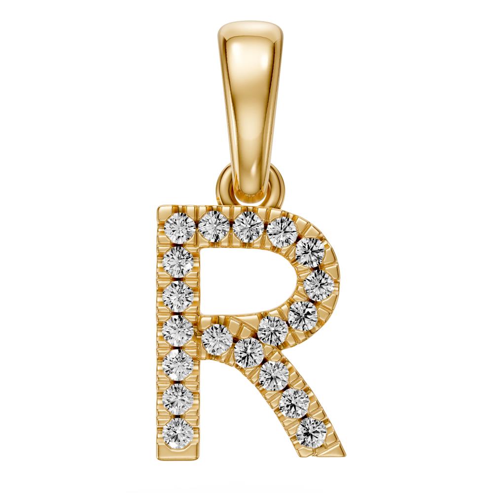 Mini Diamond Letter R Pendant in Yellow Gold