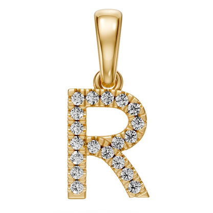 Mini Diamond Letter R Pendant in Yellow Gold