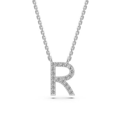 Diamond Letter R Necklace in White Gold