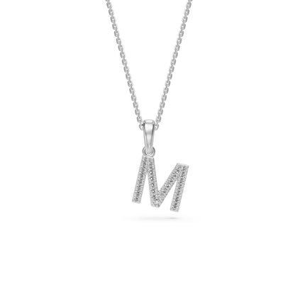Mini Diamond Letter M Pendant in White Gold
